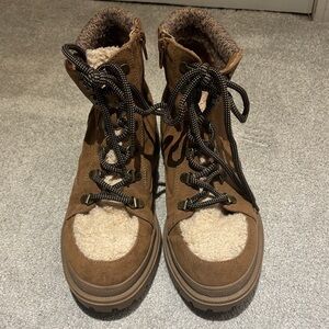 Jellypop Brown Combat Boots with Fur Accents